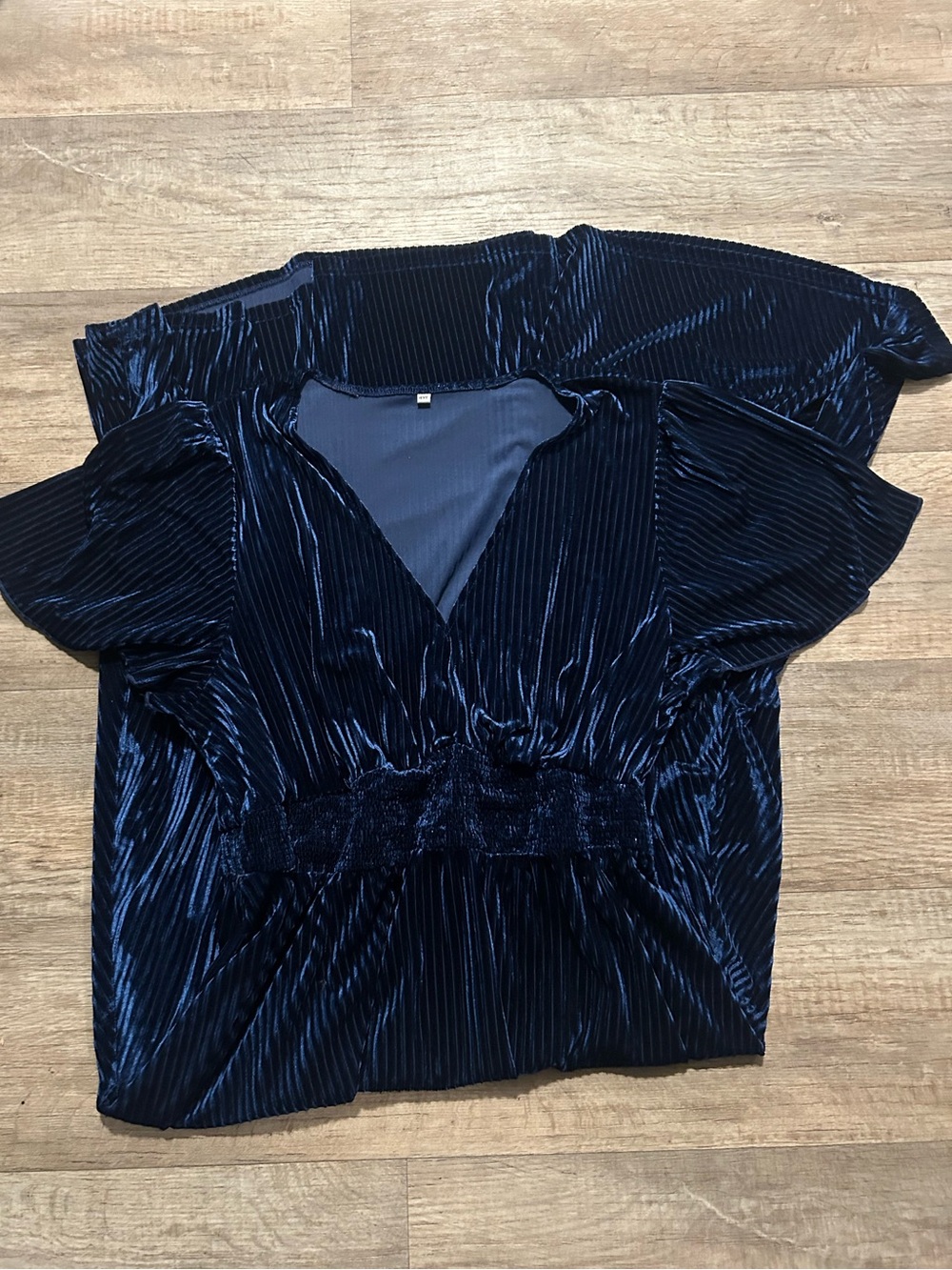 Navy blue velvet blouse with vertical pleats, size 4XL #glamour #eveningwear